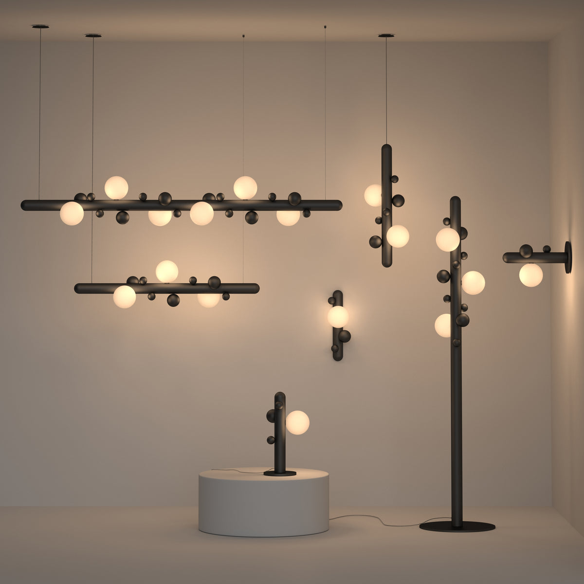Підвісна люстра з шарами L-90cm / L-150 cm Led G9 Lunar 1500 Black 250772-100005422