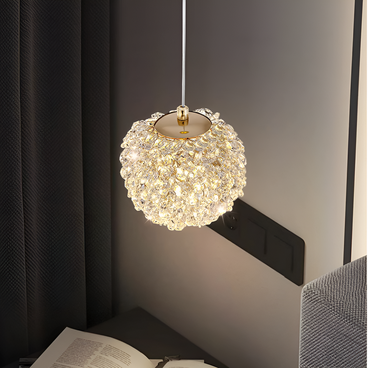 Підвісний світильник золотий з декоративним камінням D-13 cm G9 Gold+Clear Luxury ball 250618-100005251