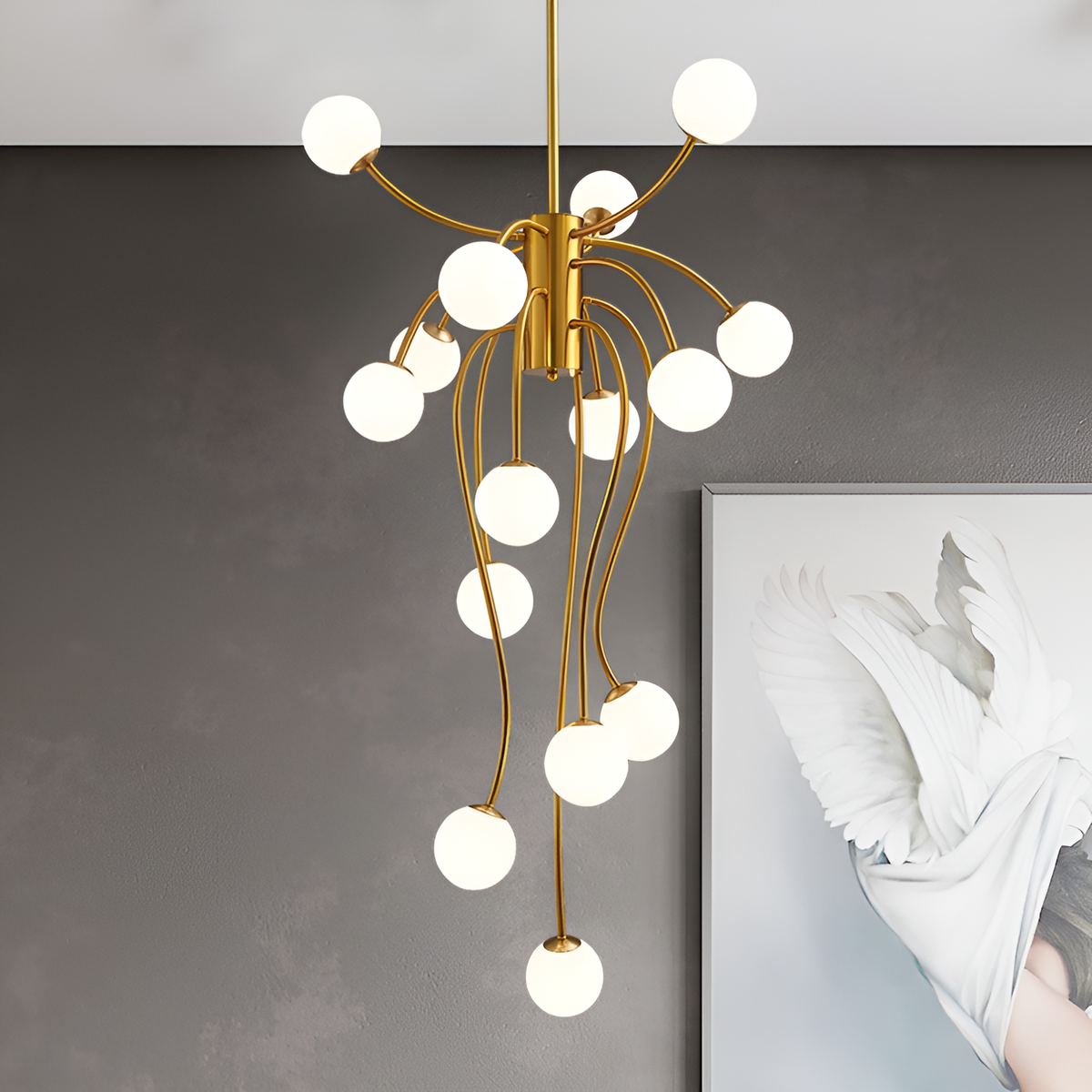 Люстра золота з білими матовими плафонами H-150 cm W-70 cm G9*15 Octopus Gold+White 250619-100005256