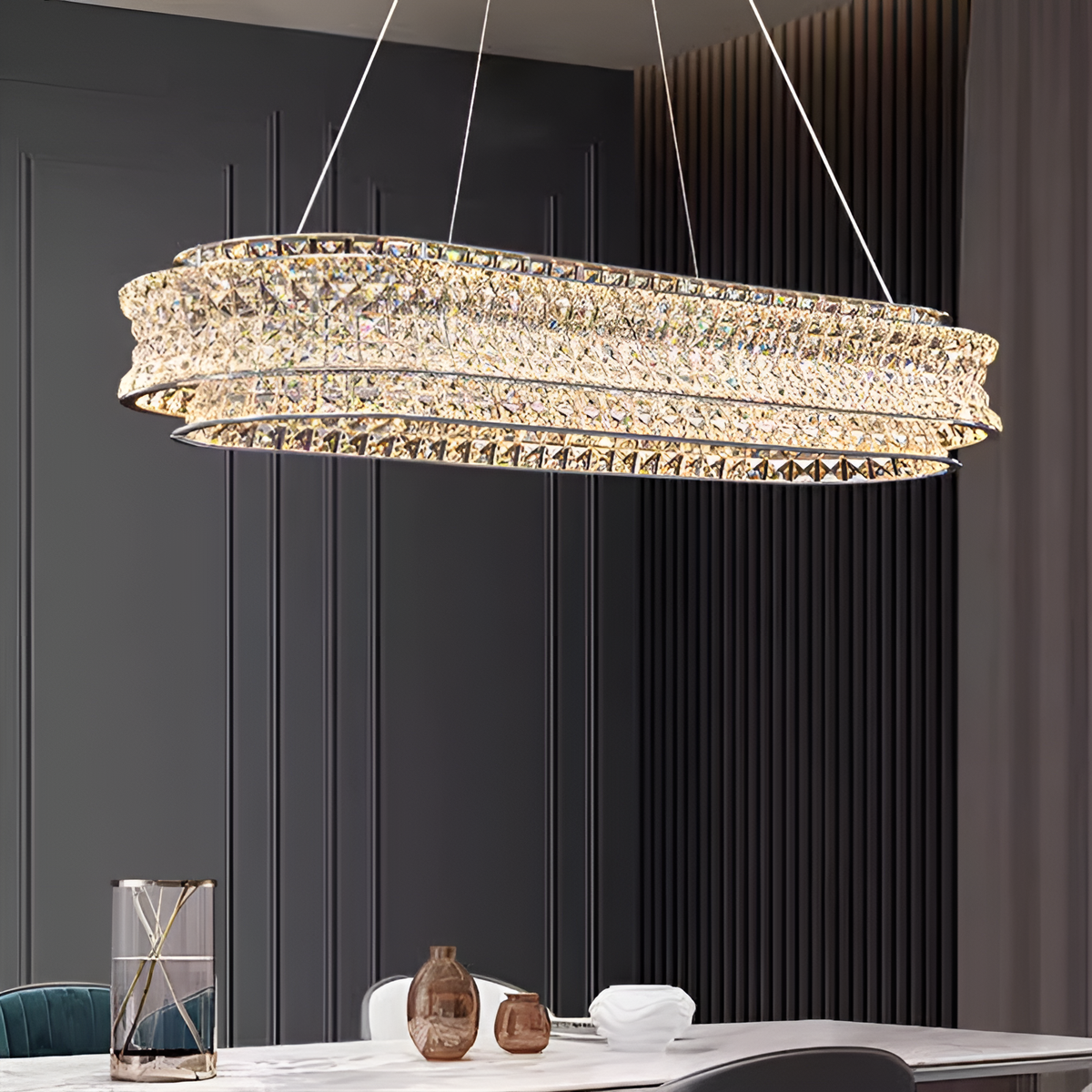 Люстра видовжена підвісна з кришталевим плафоном Led 120W Chrome Premium Crystal Long 250617-100005084
