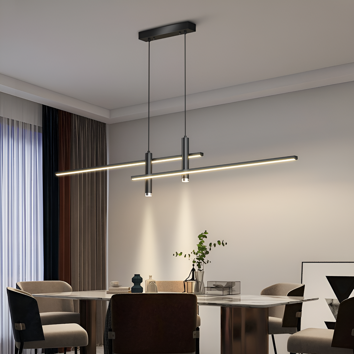 Люстра підвісна чорна L-100/120/150 cm H-100 cm Led 4000K Black Long slim twice 250680-100005367