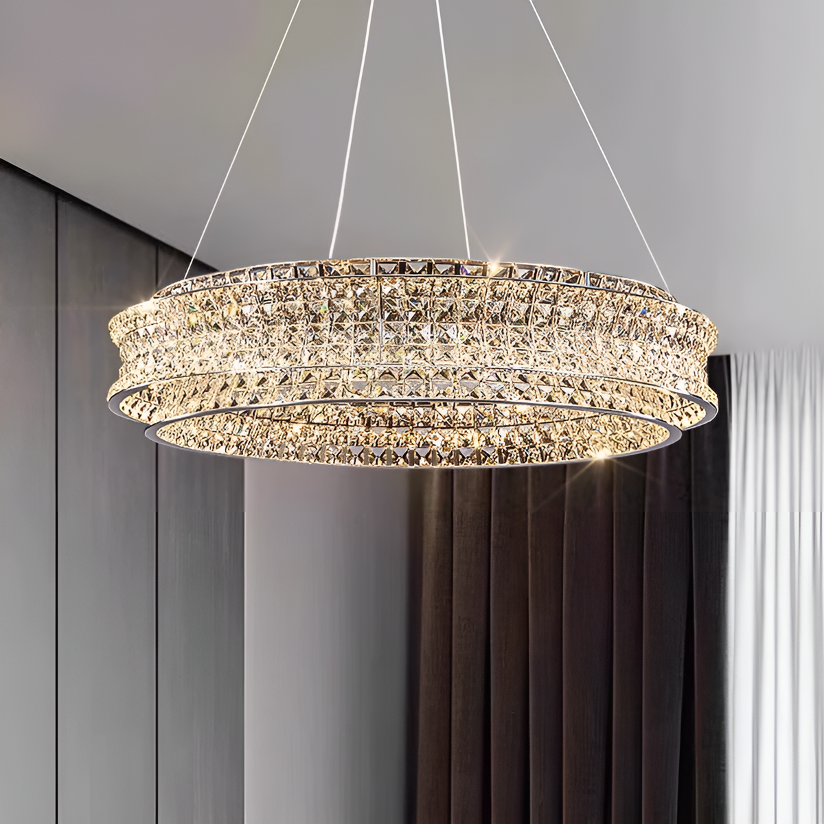 Люстра підвісна з хромованим корпусом та кришталевим плафоном D-80cm Chrome Premium Crystal Circle 250617-100005083