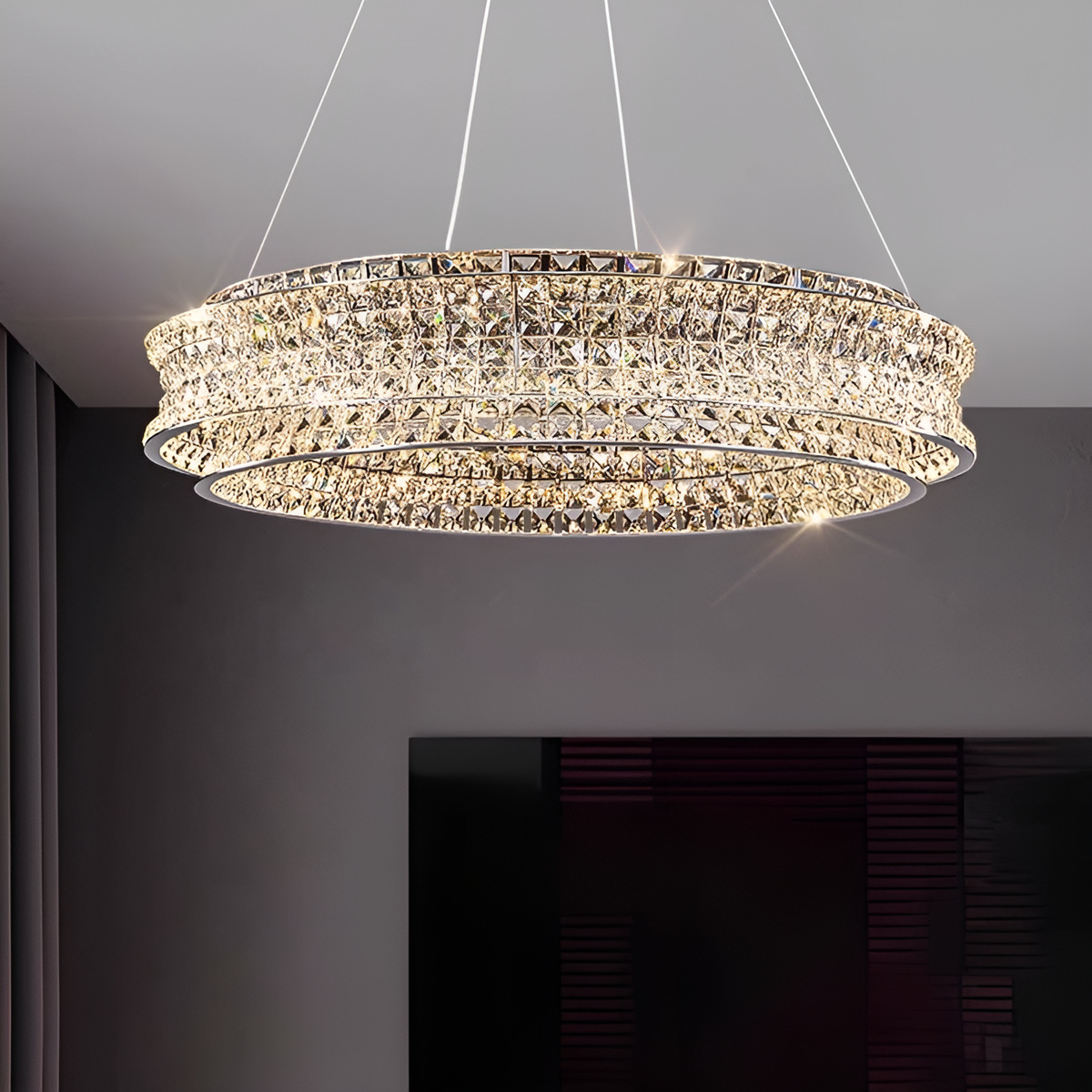 Люстра підвісна з хромованим корпусом та кришталевим плафоном D-80cm Chrome Premium Crystal Circle 250617-100005083