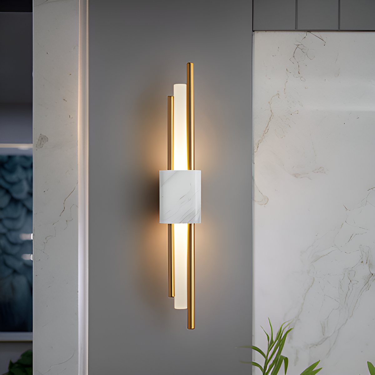 Настінний світильник бра білий мармур з золотом H-60.5 cm Tico Led Tubes Gold+White 250647-100005383