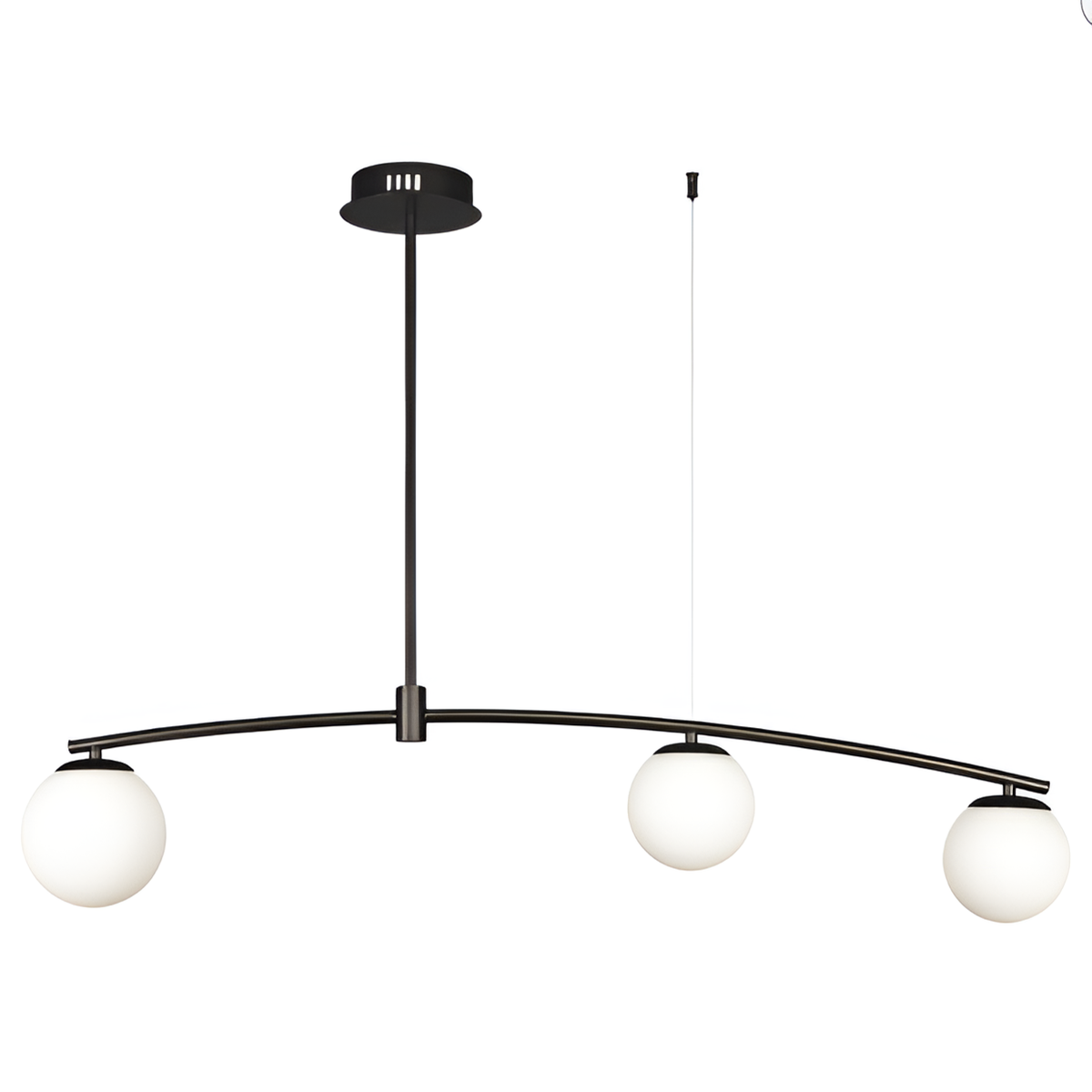 Люстра чорна з білими плафонами L-106 cm E27*3 Black+White Bollo 250731-100005466