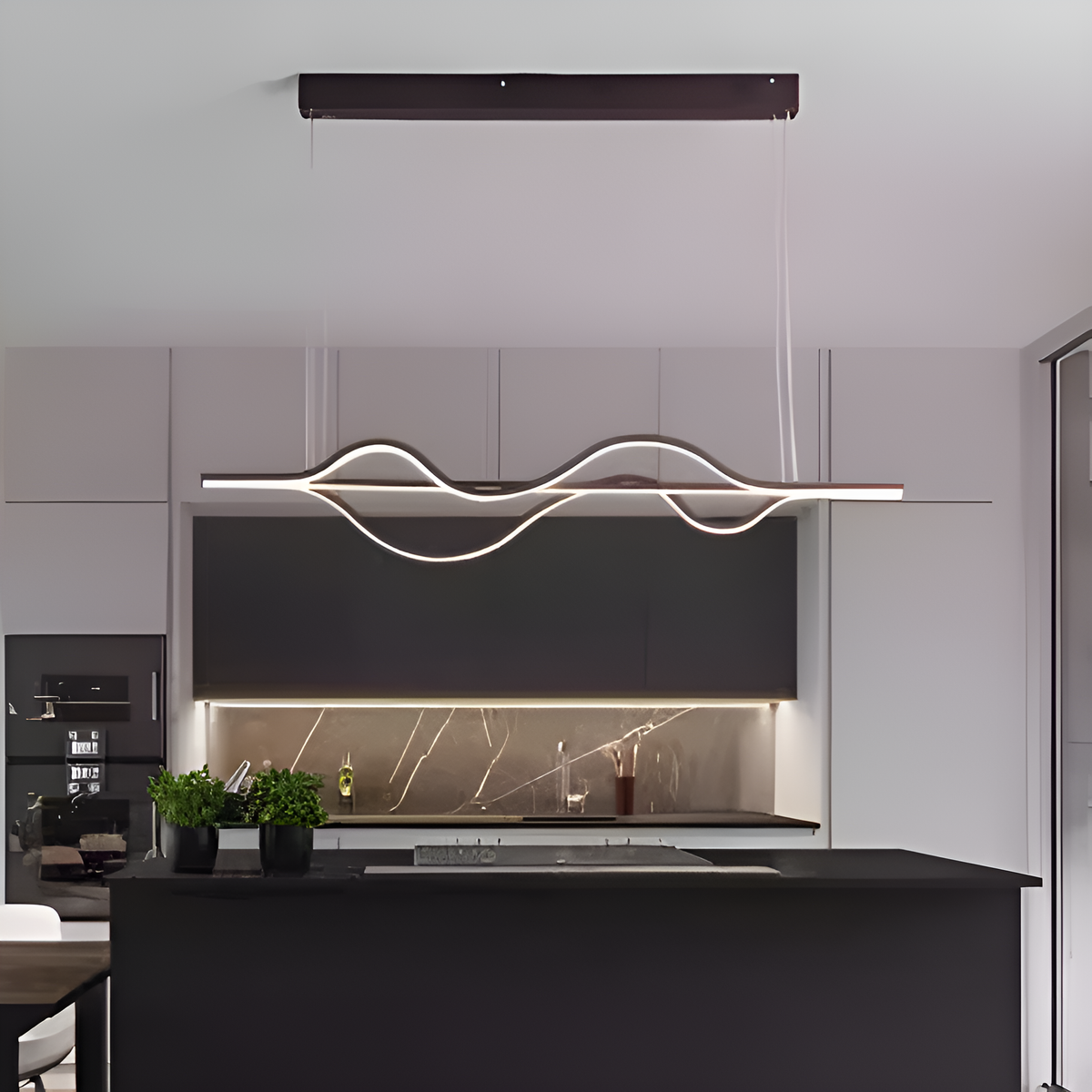 Люстра чорна підвісна хвиляста L-140 cm Led 80W Black Waves 250754-100005531
