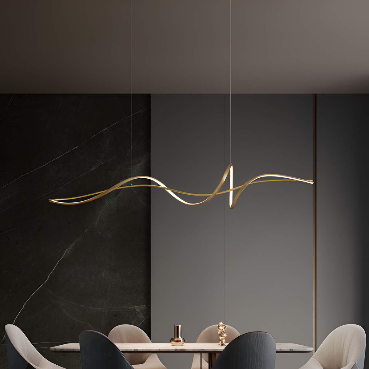 Люстра підвісна золота світлодіодна Хвиля L-120cm/L-100 cm Led 22W/20W Gold Wave 250518-100004772