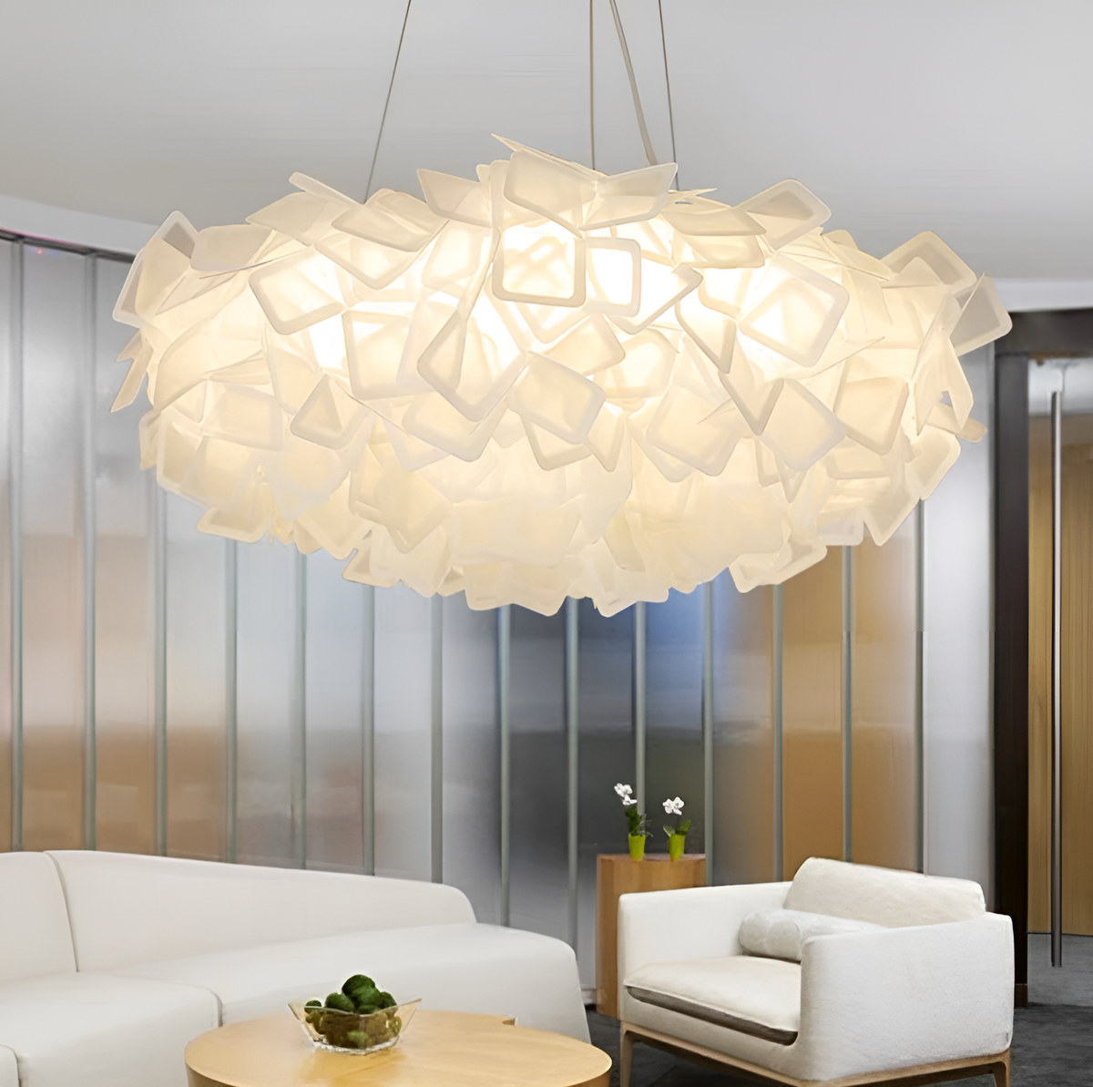 Люстра підвісна біла Хмаринка Квітка D-53 cm/D-75 cm Cloud Flower Lamp Led 48W / E27x5 250622-100005302
