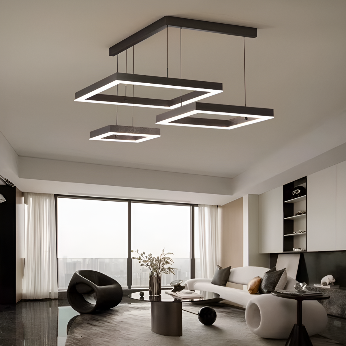 Люстра чорна квадрати Led 60W L-80+60+40cm Square Black 250518-100004779