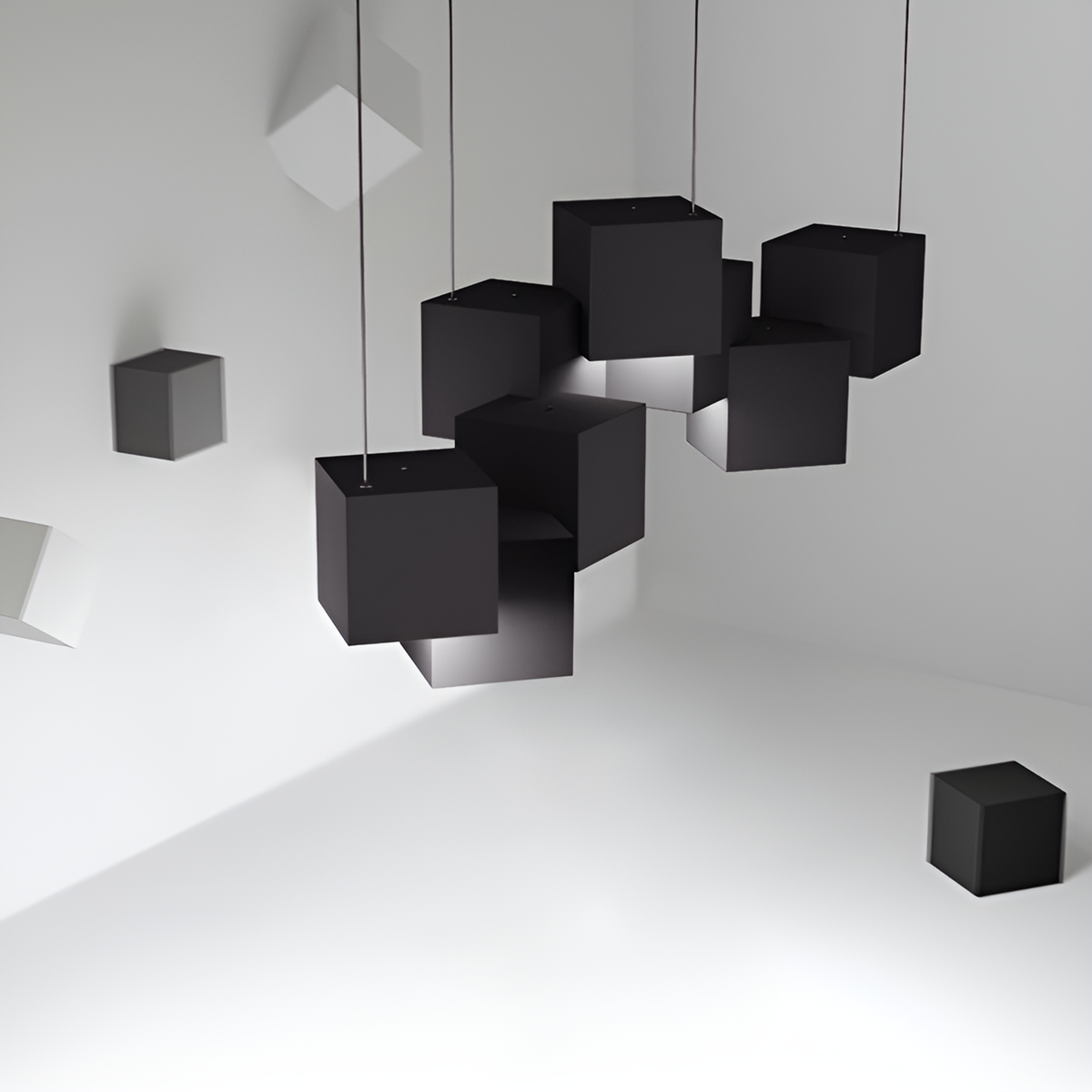 Люстра чорна підвісна геометрична куби L-70cm Led 52W Black Cube x8 250618-100005235