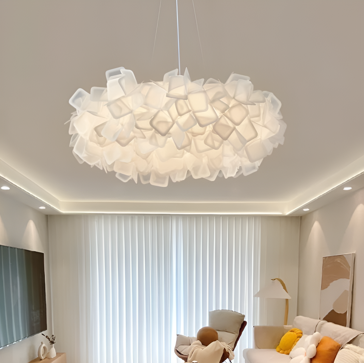 Люстра підвісна біла Хмаринка Квітка D-53 cm/D-75 cm Cloud Flower Lamp Led 48W / E27x5 250622-100005302