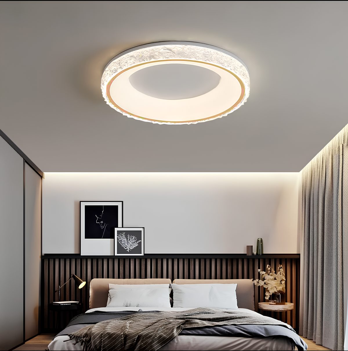 Люстра стельова з золотим кантом та пультом Brille lamp D-50 см Н-9 см 110W 3000K-6000K White + Gold 240319-100003113