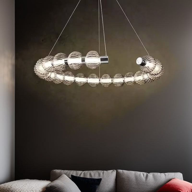 Підвісний світильник чорний та сірий плафон D-65 cm Led 45W Grey+Chrome Beads 241022-100003920