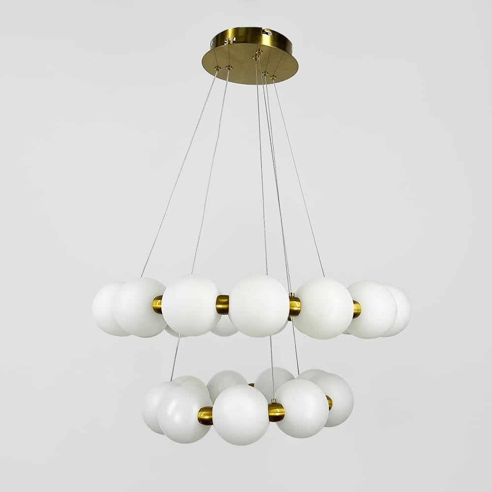 Люстра подвійна золота з білими плафонами Перлинами D-60+40 cm Led 124W Gold+White Pearls 250918-100005894