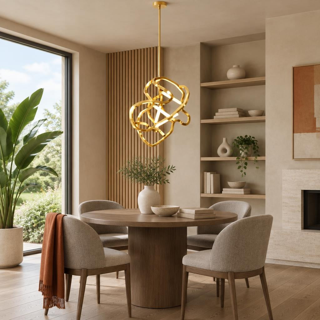 Візуалізація: Металева люстра нестандартної форми без плафонів із світлодіодами в каркасі