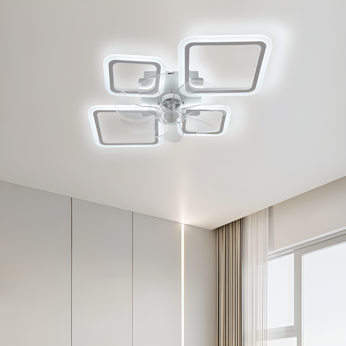 Стельова люстра біла з прозорим вентилятором керована Led 70W White Fan lamp 250775-100005527