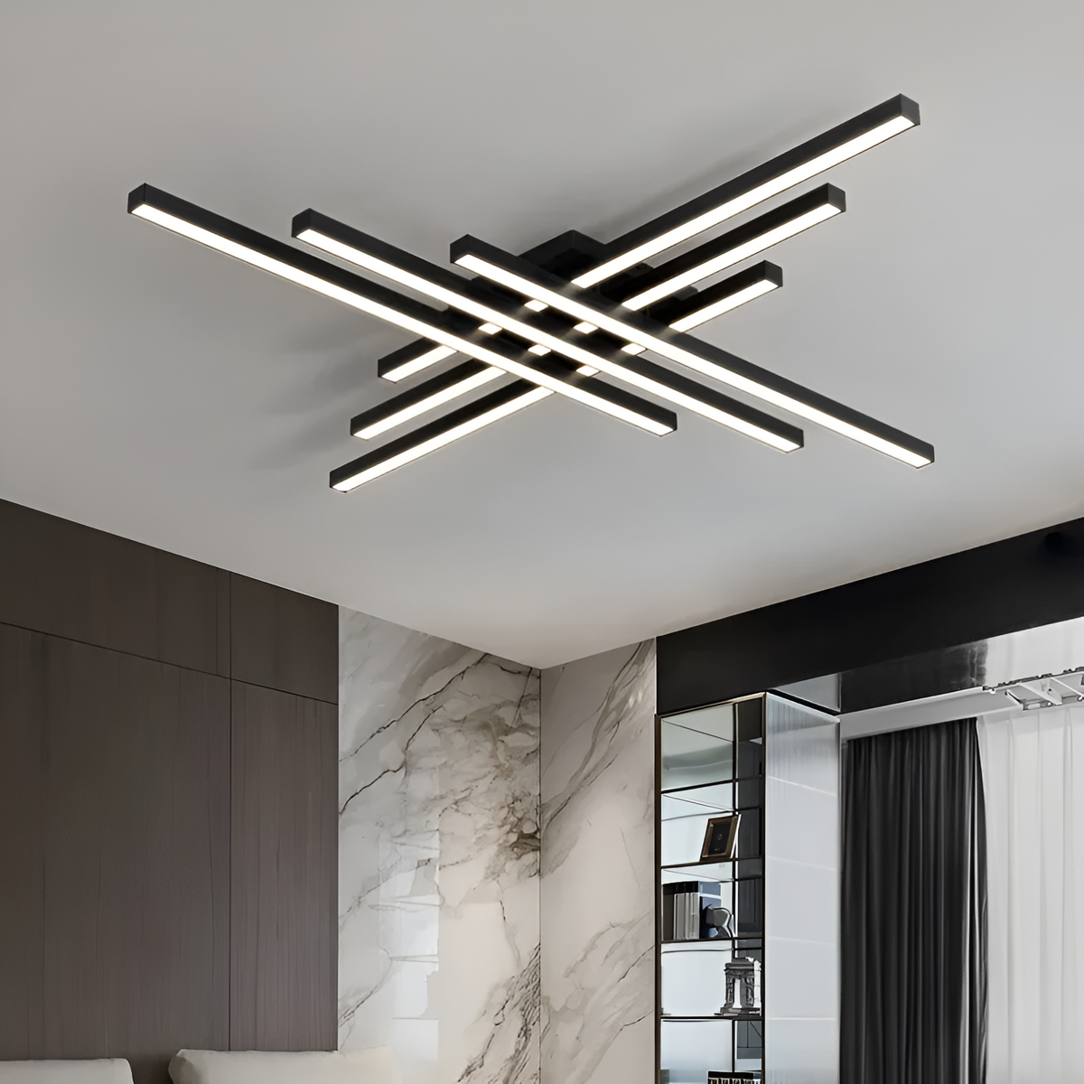 Стельова люстра чорна з пультом керування L-80 cm Led 110W Black Line Geometry 250960-100005891