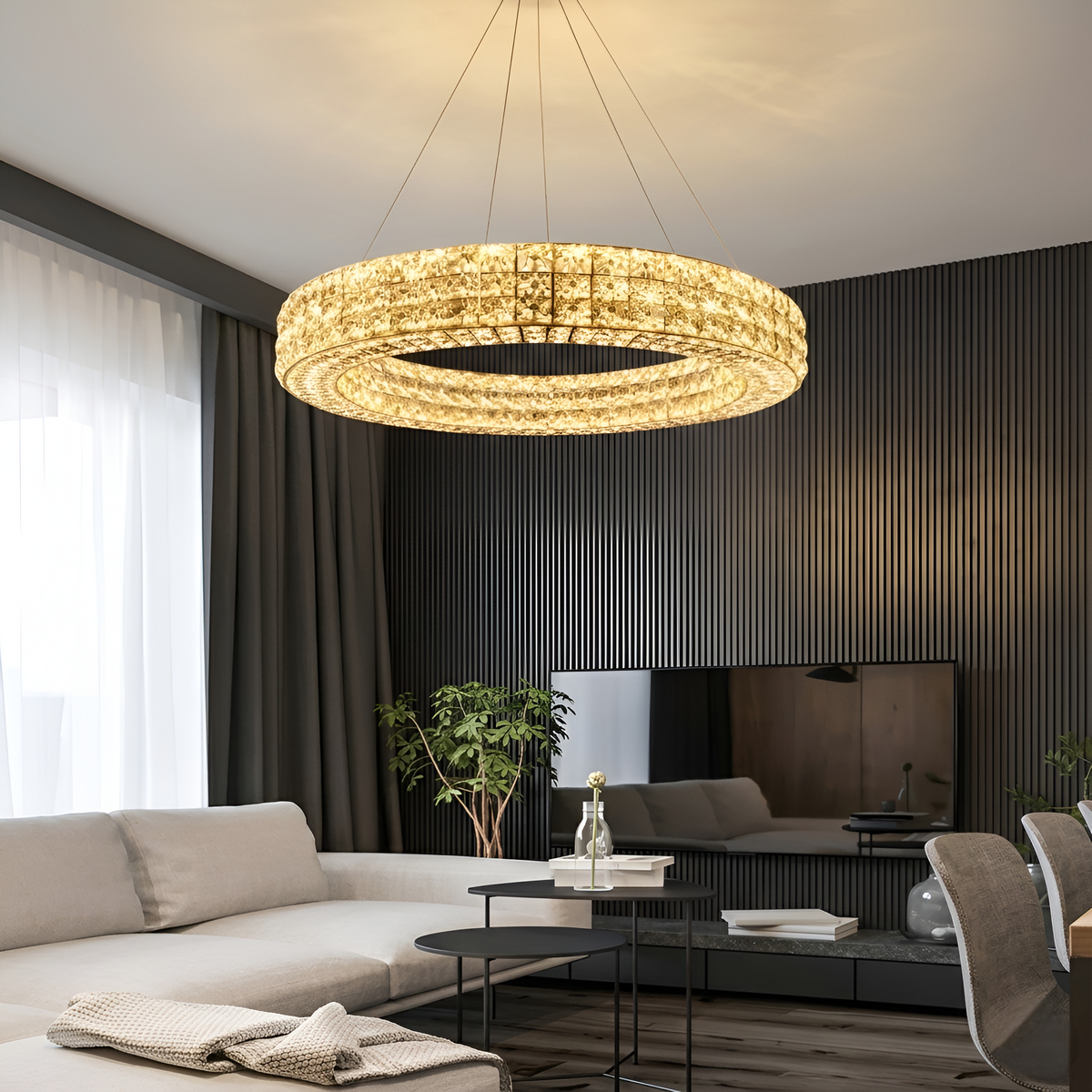 Підвісні люстри золоті D-60 cm / D-80 cm / D-100 cm Led Gold Crystal 260322-100007649