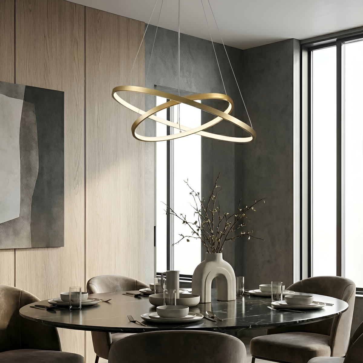 Підвісна люстра золота D-60 cm Led 35W 4000K Gold Rings 251240-100006882