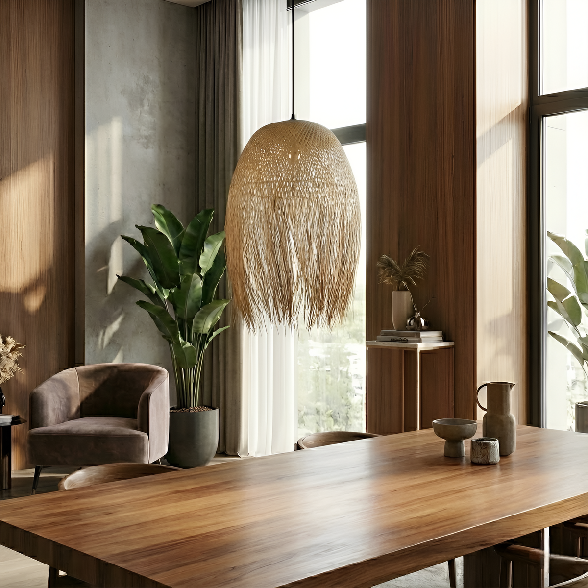 Підвісна люстра еко з лози H-80 cm E27 Beige Withe 251131-100006565