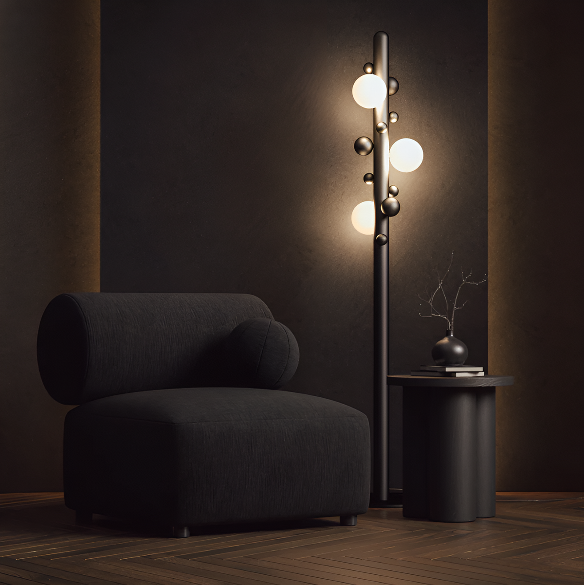 Торшер чорний з шариками H-150 cm Lunar F Black 250672-100005330