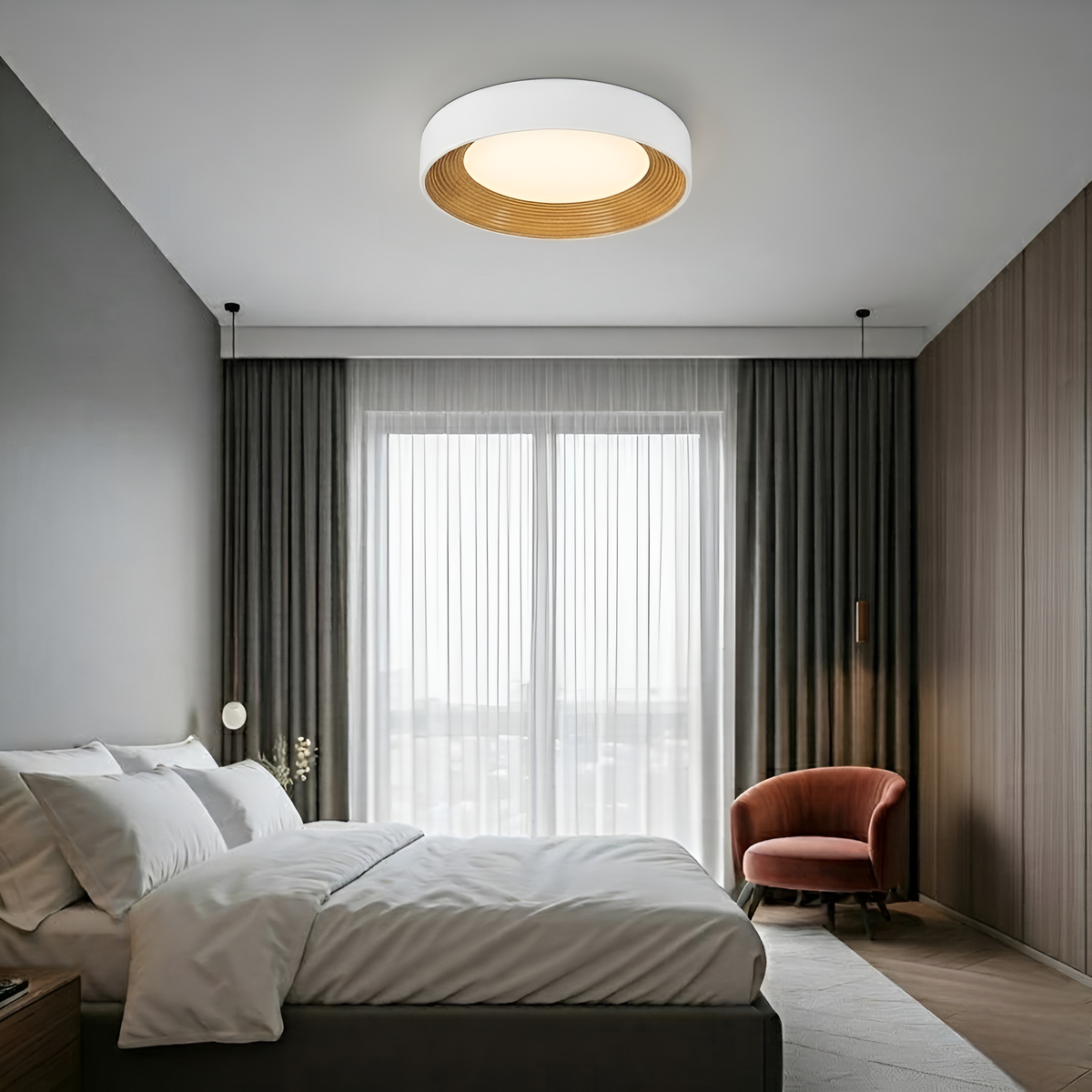 Стельова люстра біла D-50 cm Led White+Wood Round 260322-100007629