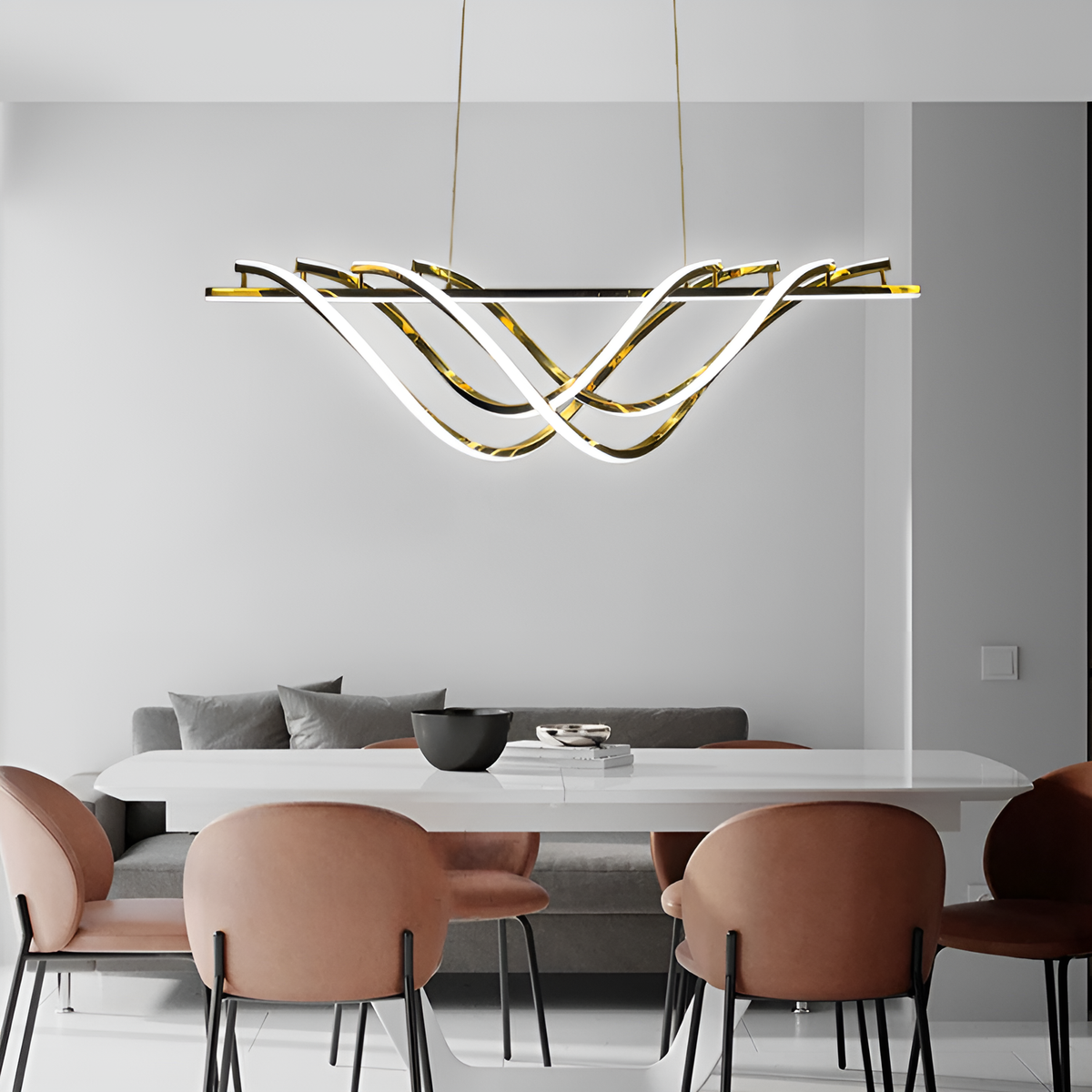 Підвісна люстра золота Хвиля L-100 cm / L-120 cm / L-150 cm Led Gold Geometry Wave 250718-100005648