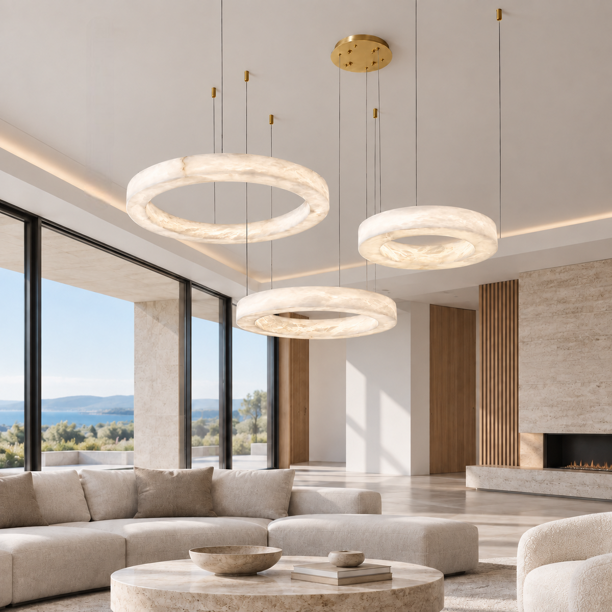 Підвісна люстра D-80+60+50 cm Led 3000К-6000К White+Gold Marble Imitation 260918-100008960