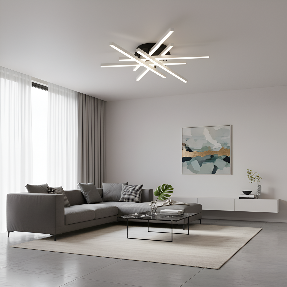 Стельова люстра біло-чорна D-64 cm Led 90W 3000K-5000K White+Black Star 260260-100007380
