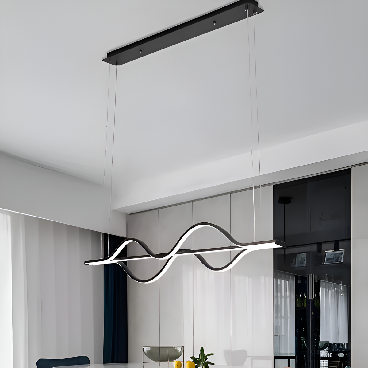 Люстра чорна підвісна хвиляста L-140 cm Led 80W Black Waves 250754-100005531