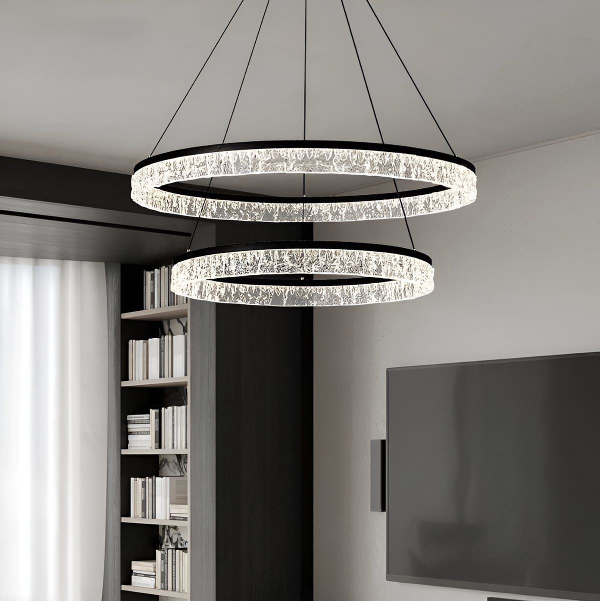 Люстра підвісна чорна D-40+60cm Led Black Ice Circle 250522-100004761