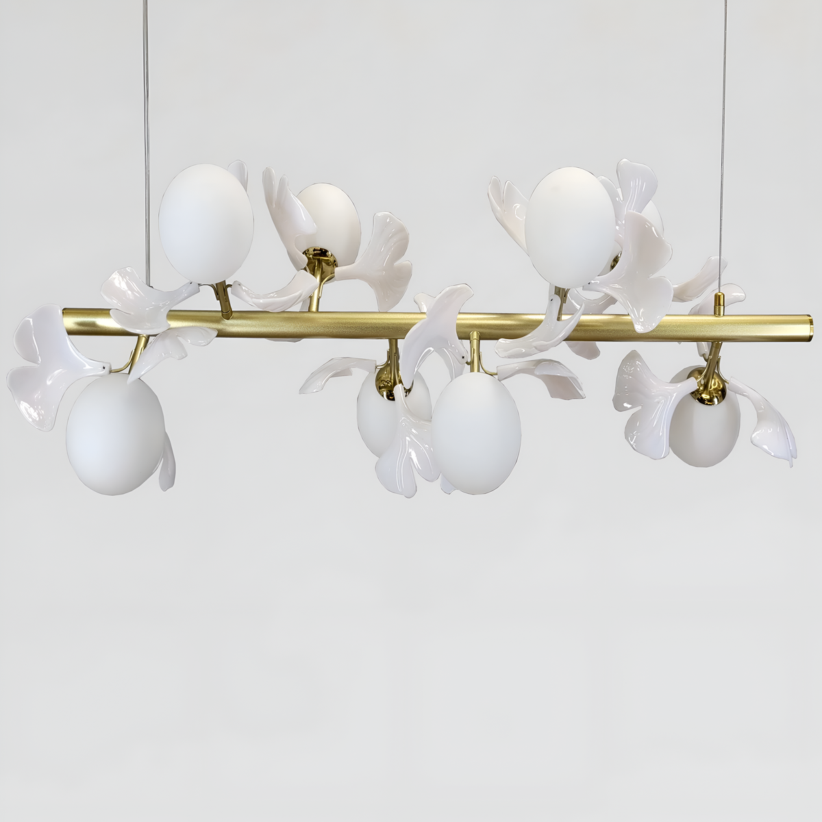 Підвісна люстра золота L-91 cm G9*8 Gold+White Flowers 260235-100007332