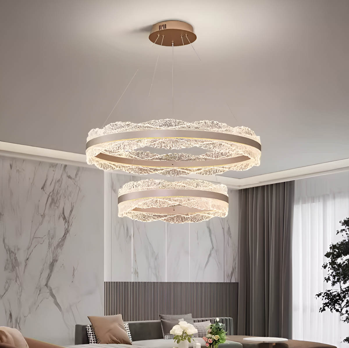 Підвісна подвійна люстра кавова D-40+60 cm Led Coffee Ice Glamour 251022-100006387