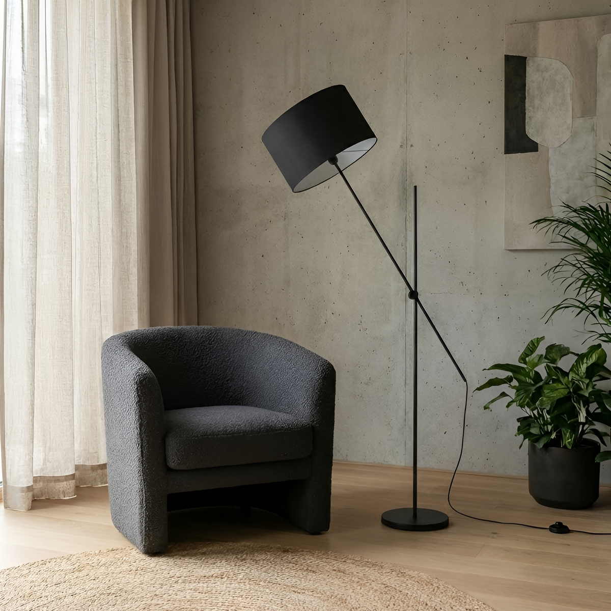 Торшер чорний з регулюючим плафоном H-160 cm E27 Black Fold 251263-100006995