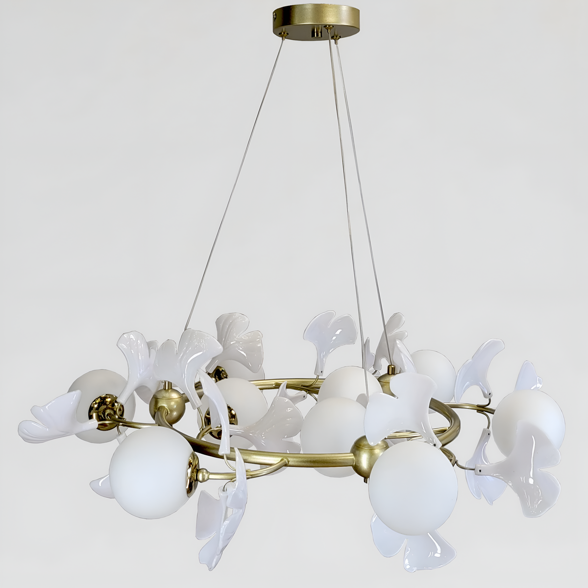 Підвісна люстра золота D-76 cm G9*9 Gold+White Flowers 260235-100007331