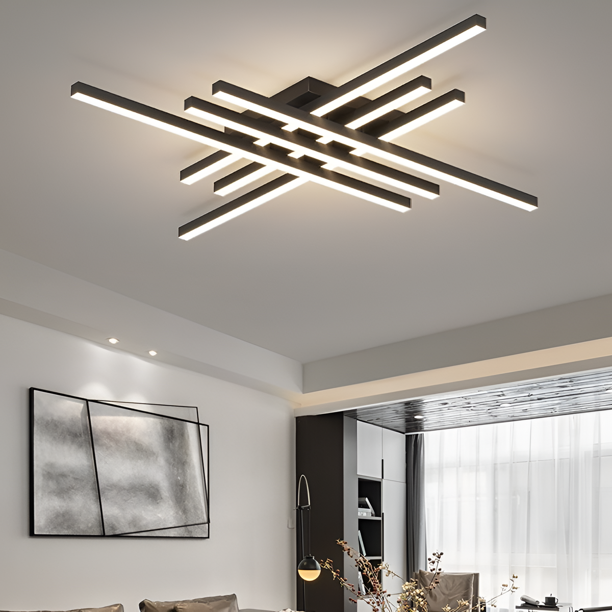 Люстра чорна лінійна L-120 см 3000К-6000К Black + White Square and lines 240258-100003060