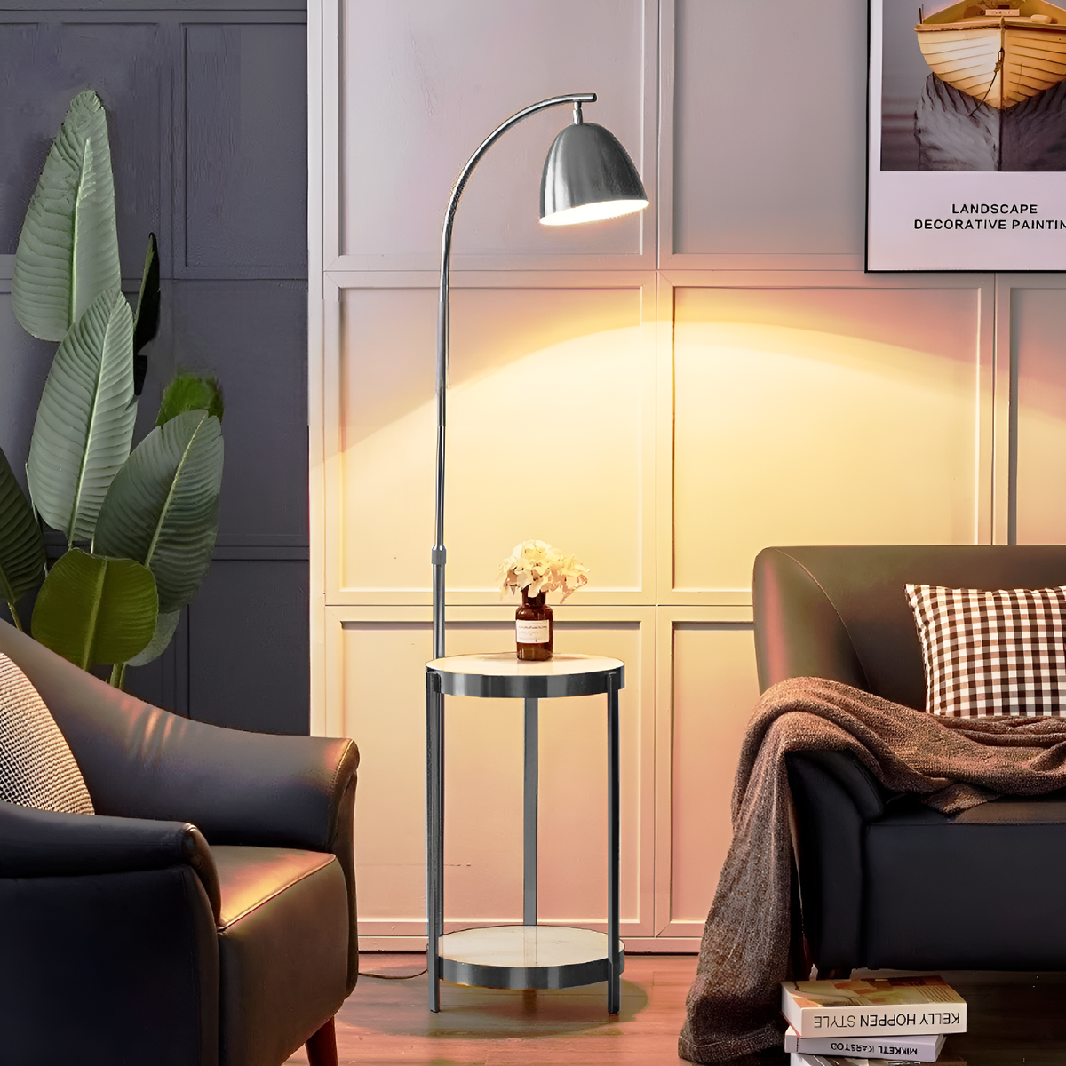 Торшер зі столиком хромовий з білим D-35 cm E14 Chrome Wall Lamp 210822-100000315
