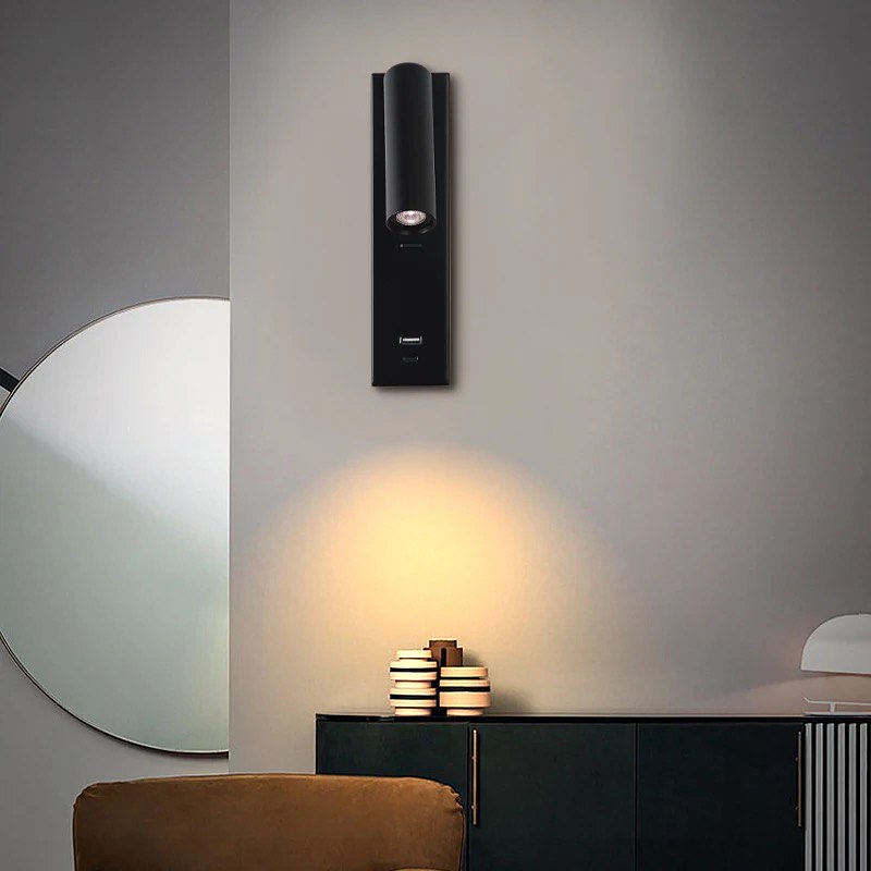 Бра з вимикачем на корпусі Led 3W 3000K USB-A + USB-C Black Teco spot 230828-100002415