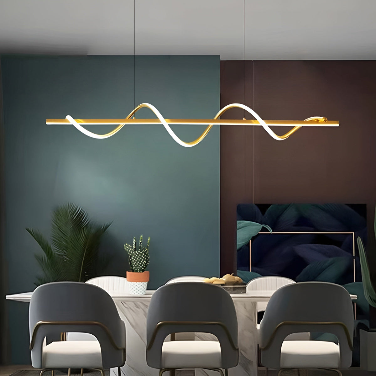 Люстри підвісні хвилясті золоті L-100 cm / L-120 cm Gold Gemo wave 260118-100007239