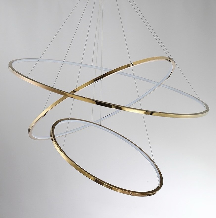 Люстра золота підвісна три кільця D-80+60+40 см Н-50-180 см Led Gold 3000К-6000К Rimy 240158-100003016