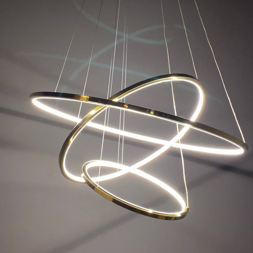 Люстра золота підвісна три кільця D-80+60+40 см Н-50-180 см Led Gold 3000К-6000К Rimy 240158-100003016