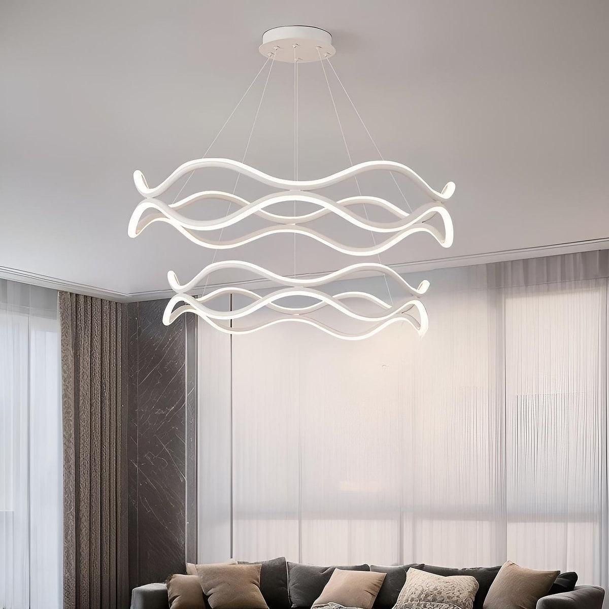Люстра підвісна з пультом 2х ярусна Wavy white Led 80W D600+400 241019-100003882