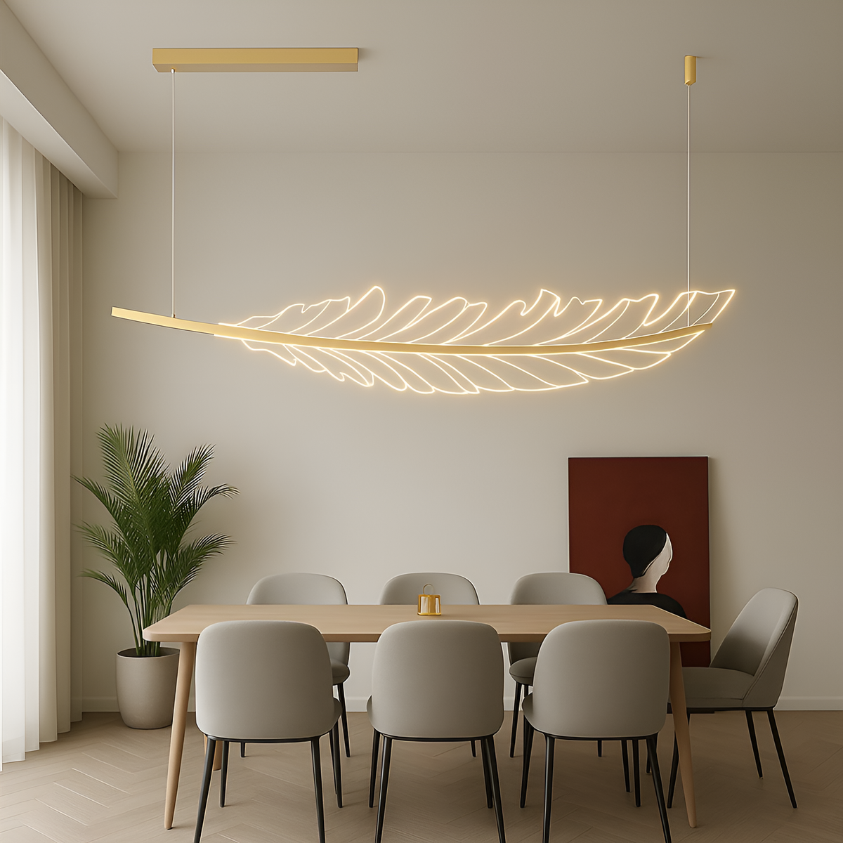 Люстра підвісна золота, світлодіодне перо L-120 cm Led Gold Feather 250758-100005654