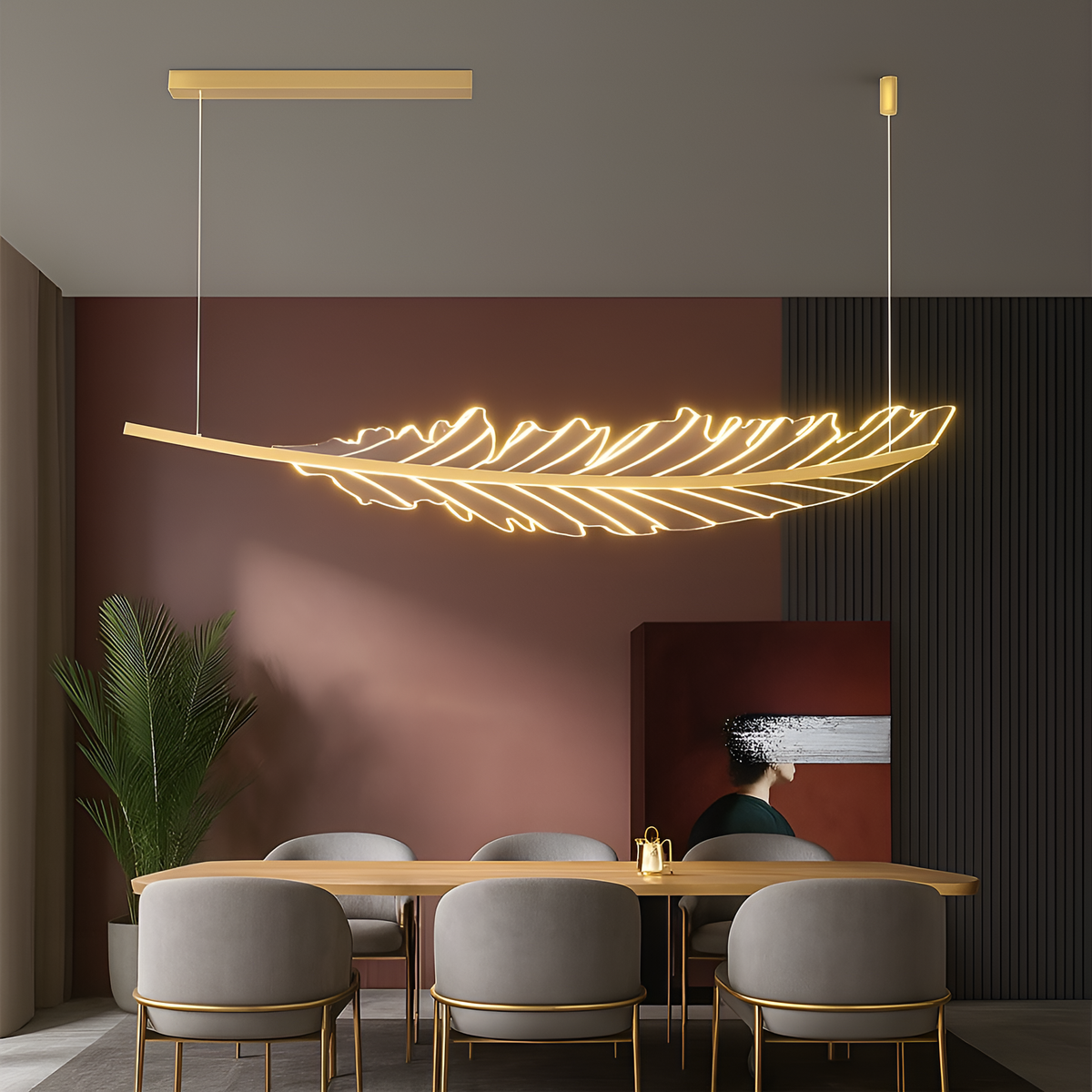 Люстра підвісна золота, світлодіодне перо L-120 cm Led Gold Feather 250758-100005654
