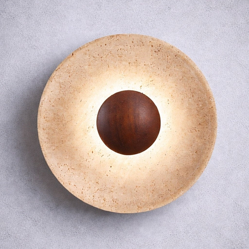Настінний світильник з натурального травертину D-25 cm Led Beige+Brown Sun 260419-100007759