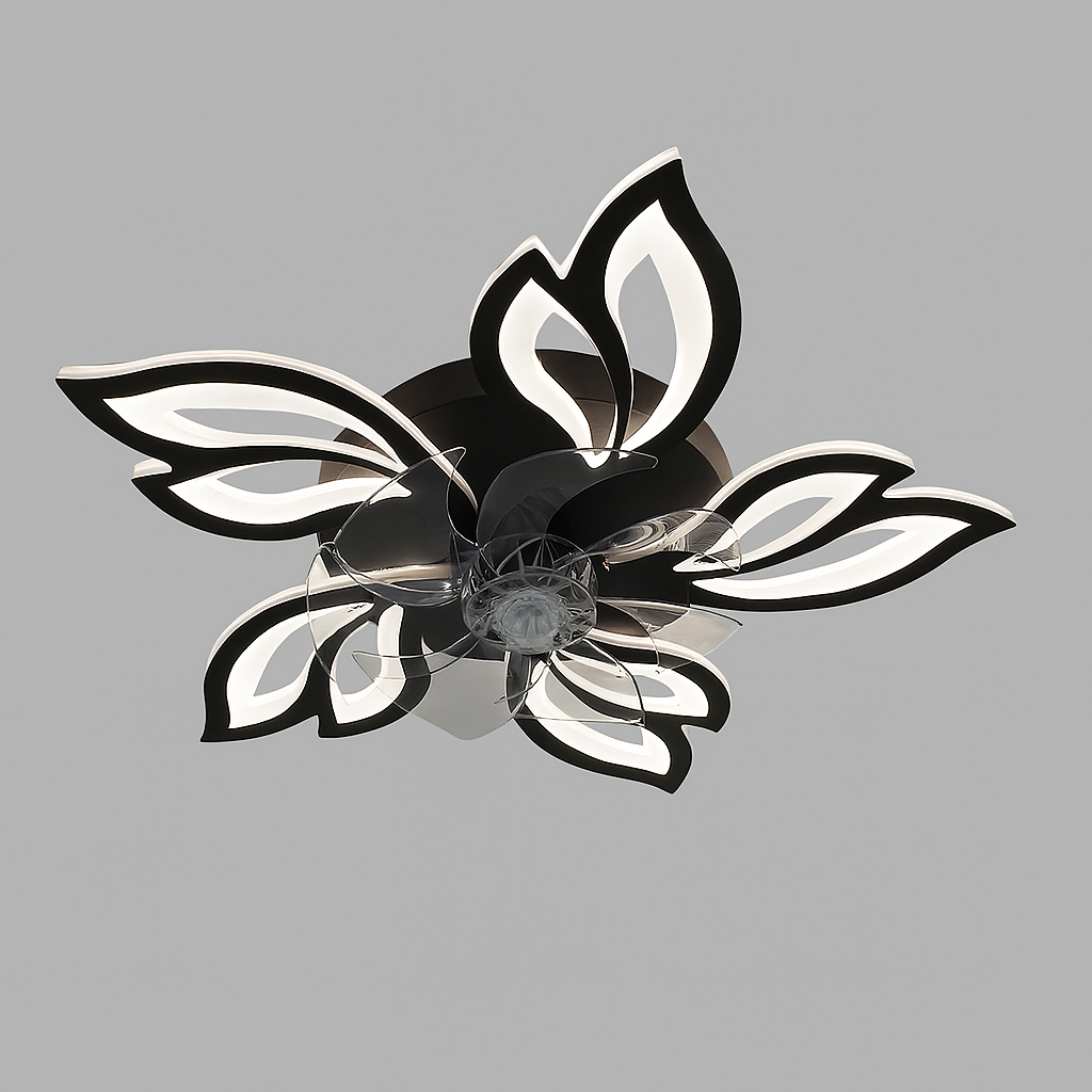 Стельова люстра чорна з прозорим вентилятором керована квітка D-68 cm Led 85+18W Black Fan lamp Flower 250775-100005530