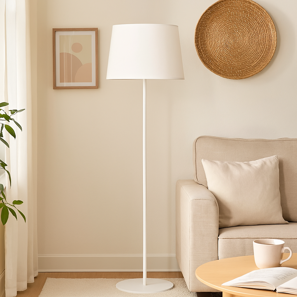 Торшер білий металевий з білим абажуром Вайт H-148 cm E27 White 250740-100005498