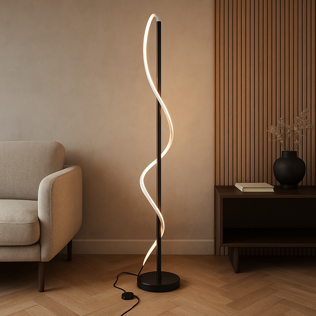 Торшер чорний з білою трубкою H-160 cm Led 30W 4000K Black+White Rope 250731-100005463