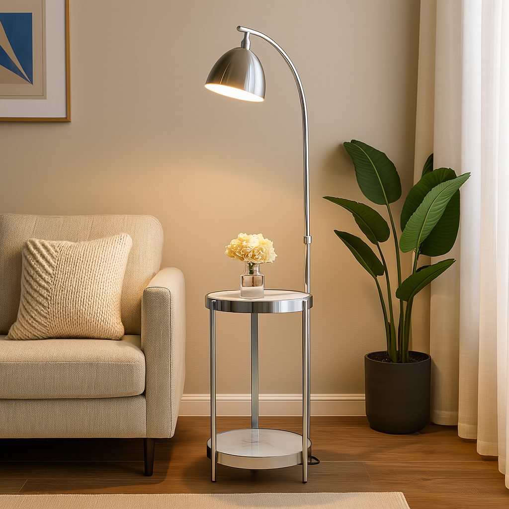 Торшер зі столиком хромовий з білим D-35 cm E14 Chrome Wall Lamp 210822-100000315