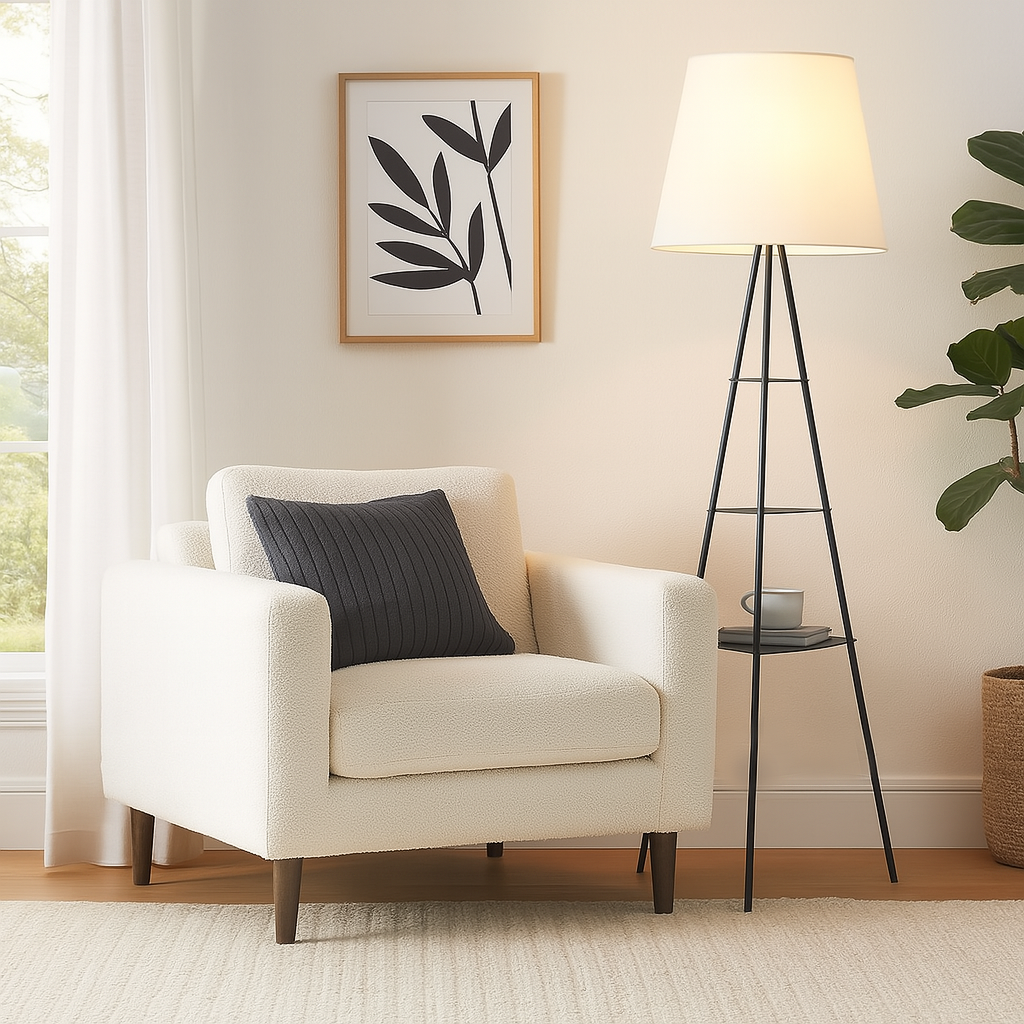 Торшер тринога чорний з трьома полицями Кут H-170 cm E27 Black+White Angle 250744-100005491